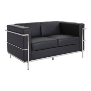 Cube Two Seater Leather Sofa with Chrome Detailing