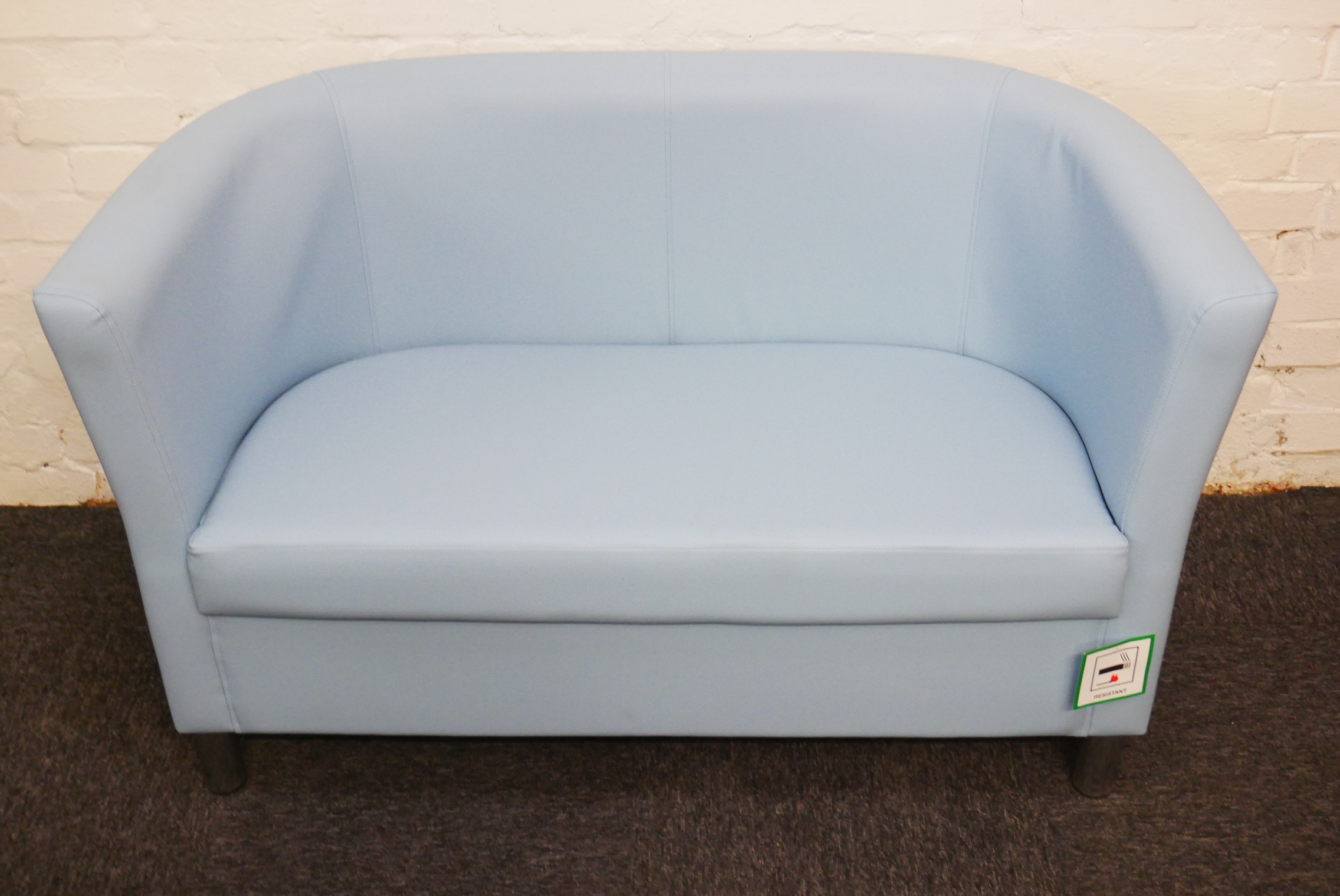 Light blue vinyl 2 seater sofa