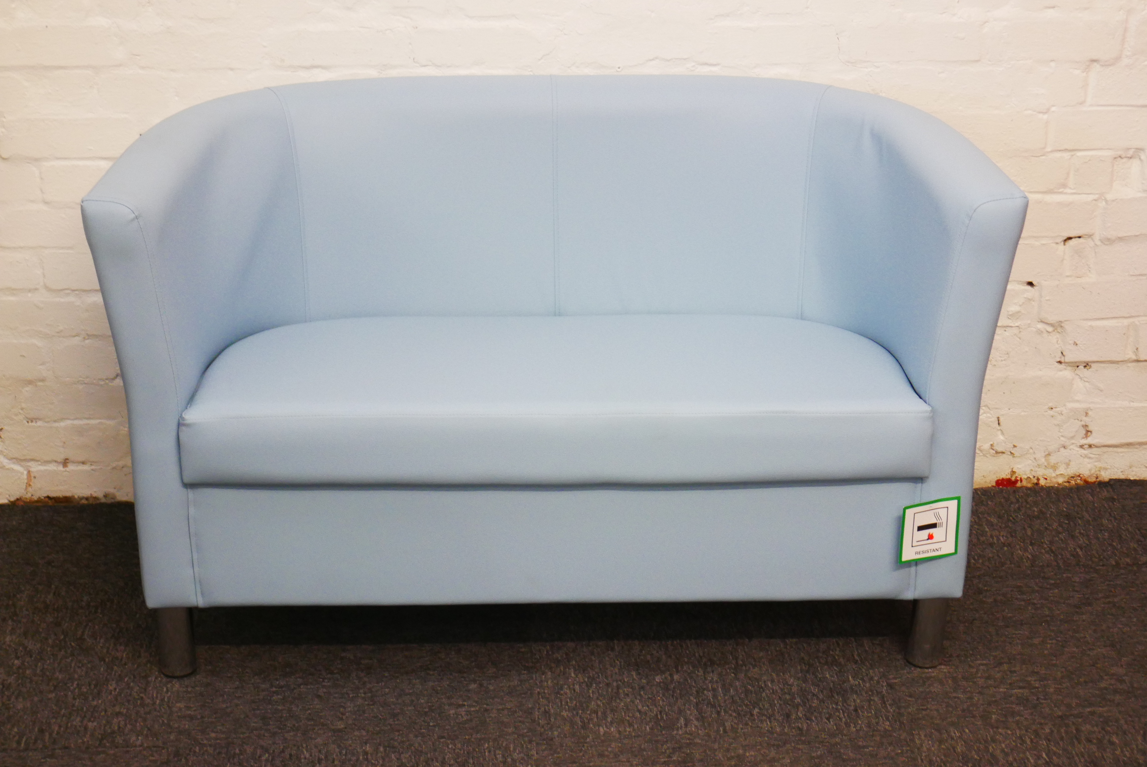 Light blue vinyl 2 seater sofa - Image 2